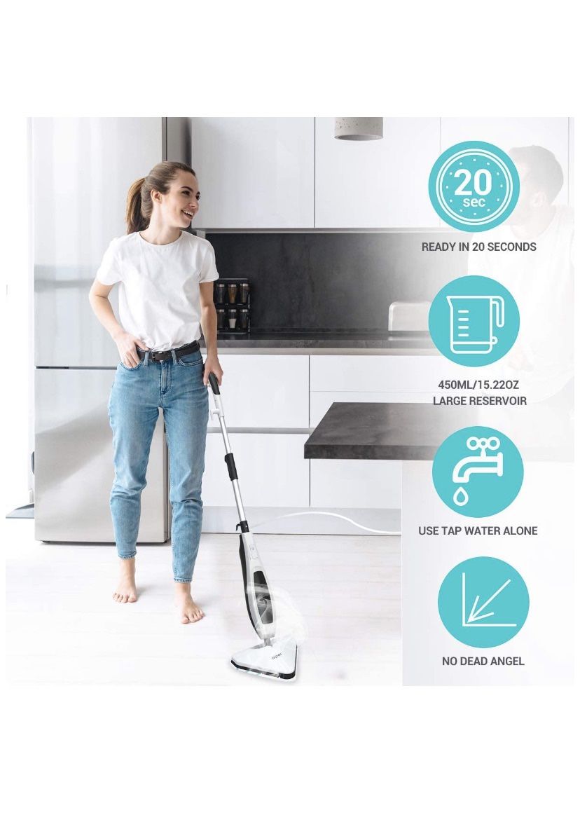 Steam Mop, Floor Steamer, Tile Cleaner, Disinfection and sterilization function Hard Wood Floor Cleaner with 15.21 oz Big Water Tank 22.96 Feet Powe