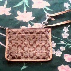 Coach Mini Signature Tan & Gold Small Keychain Wristlet Wallet Thumbnail