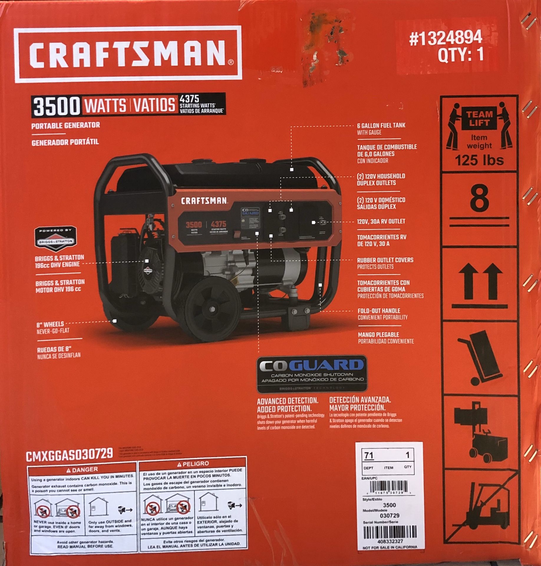 Craftsman 3500 Watt Portable Generator CMXGGAS030729 for Sale in Davie