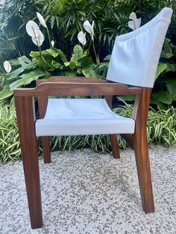 5 Outdoor Mahogany And Canvas Lanai / Patio Chairs (delivery available) Thumbnail