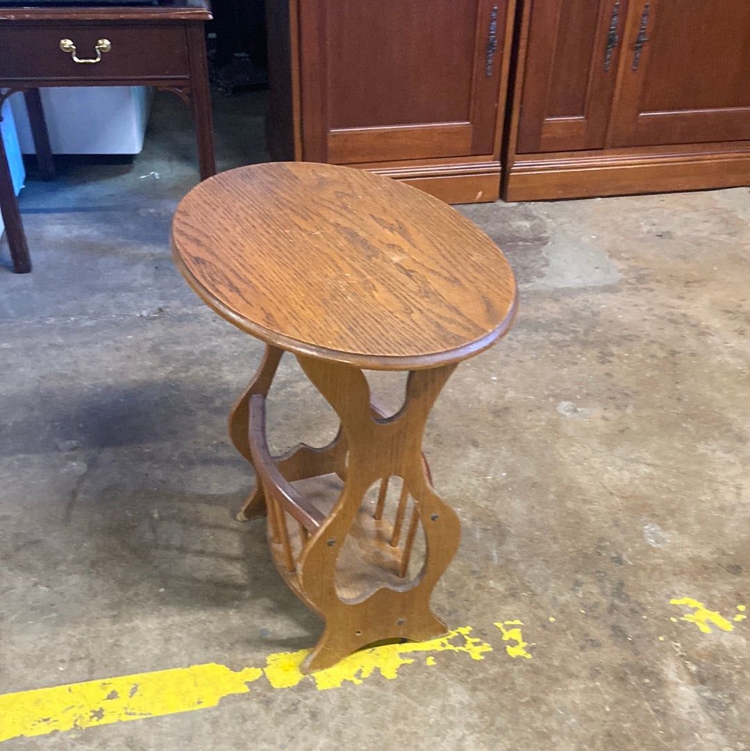 Wooden Oval Side Table W/ Magazine Rack