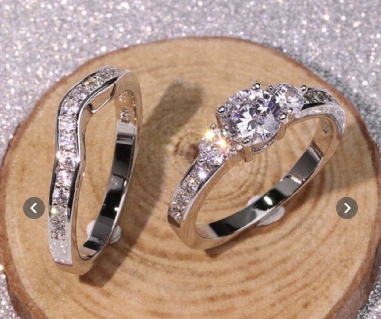 2pes Luxurious Women 925 Sterling silver natural Gumstone Diamond Birthstone wedding engagement anniversary ring Set size 9