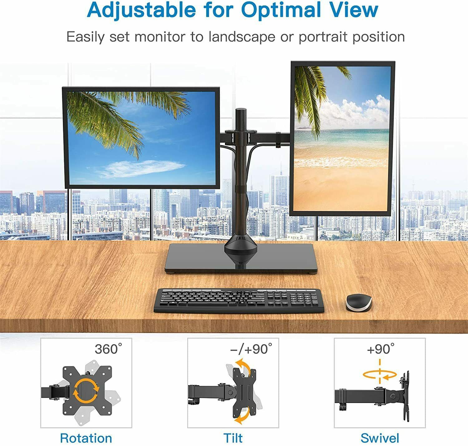 Dual Monitor Stand for 13” to 27” Screens,Free Standing Adjustable Monitor Mount