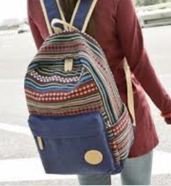 Backpack Aztec Tribal Mixed Fabric Print Blue Winner Monkey Logo