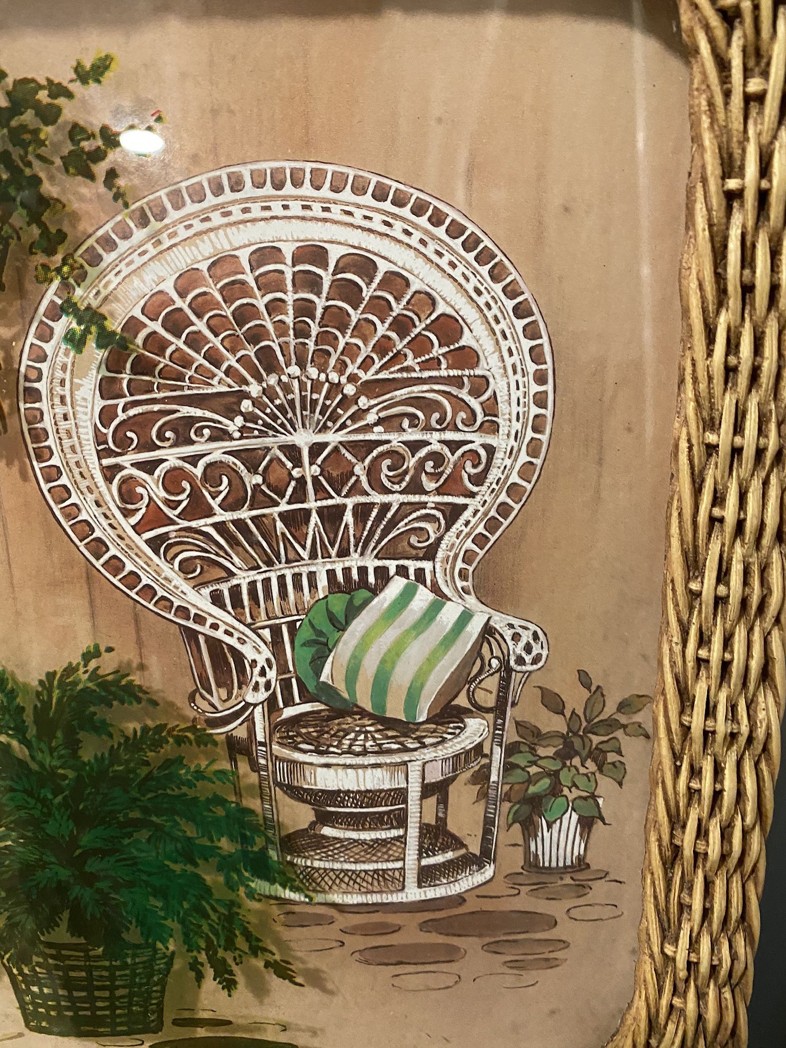 Vintage | Boho | Homco | Wicker Chair and Plants | Wicker Picture Frame | Print 