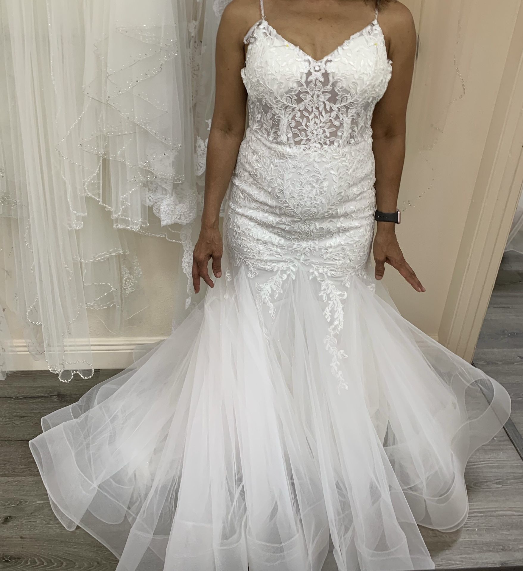 Trumpet Wedding Gown Off White With Rhinestone Straps