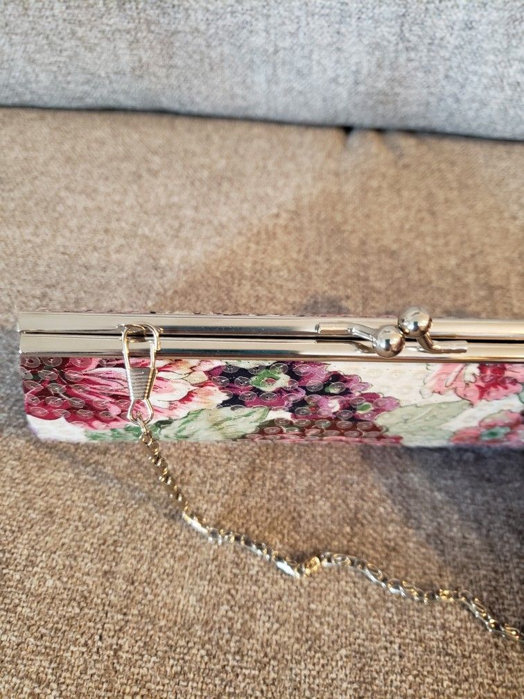 Small Clutch Purse - Floral Design With Translucent Sequins