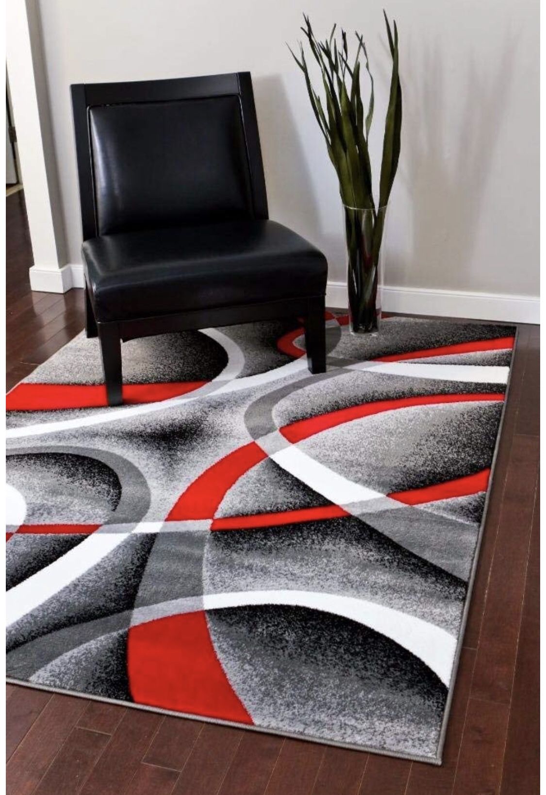 Area Rug Gray Black Red White Swirls 5'2 x7'2 Modern Abstract Area Rug Carpet Large Kitchen Bed Room Desk Chair Lamp