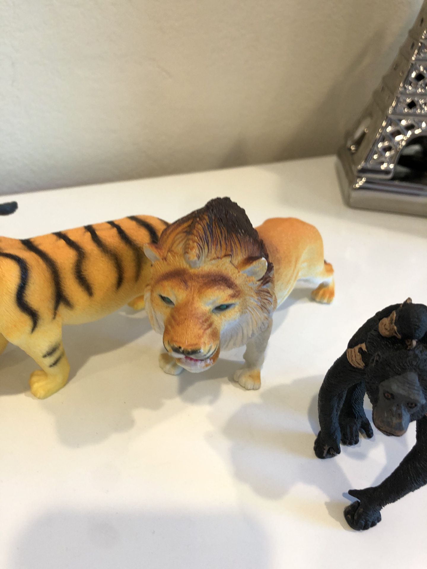 A lot of medium size zoo animals zebra, hippo, tiger, lion, monkeys toys $10 for all