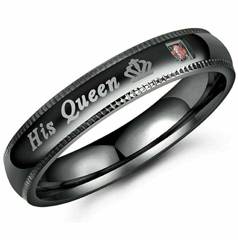 His Queen and Her King Stainless Steel Lover Couple Ring Engagement Promise Band