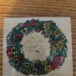 Inkadinkado Floral Wreath Pansy Daisy Rose Lilac Ivy Rubber Stamp 21ST47 Thumbnail