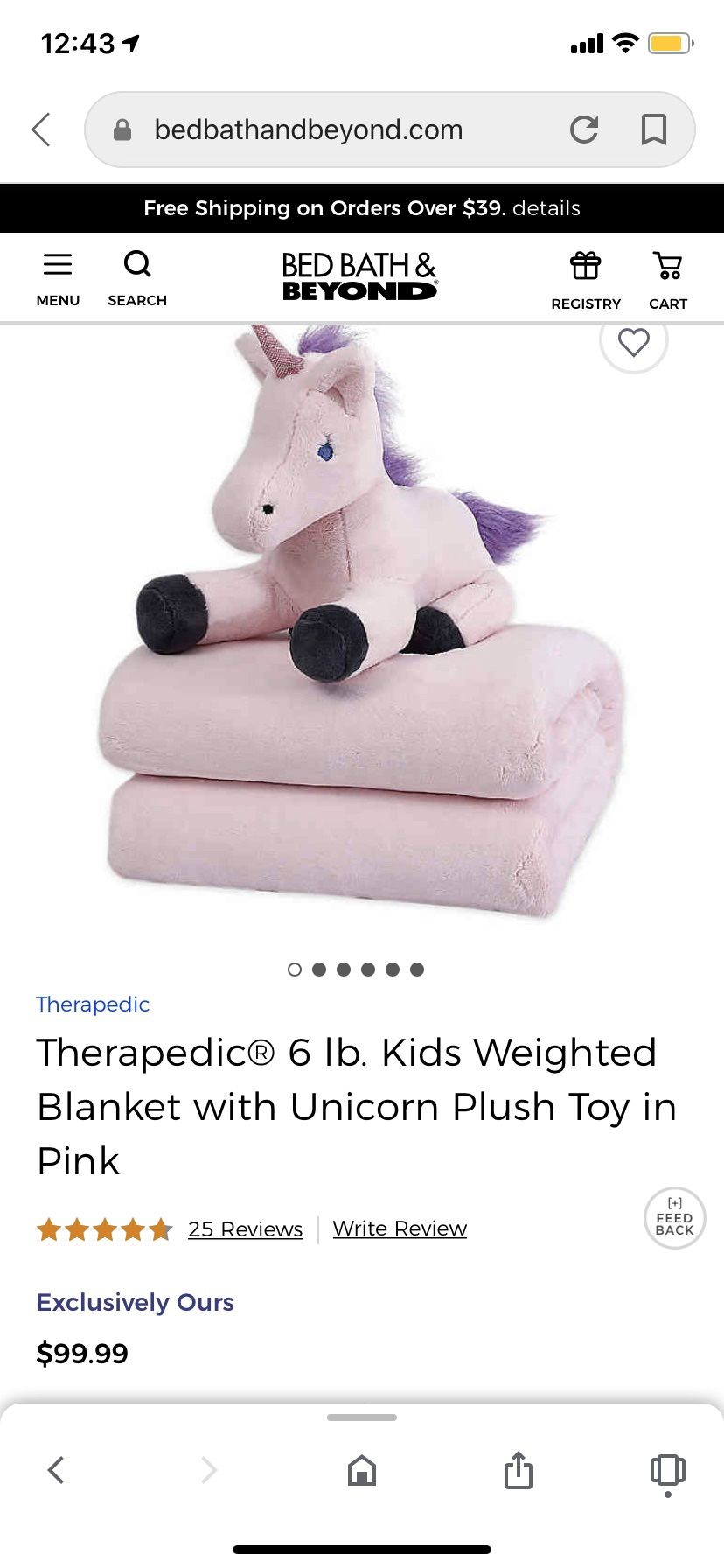 Therapedic girls weighted blanket and buddy