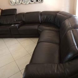 SOFA GENUINE 100% REAL LEATHER RECLINER ELECTRIC BLACK.. DELIVERY SERVICE AVAILABLE 🚚 Thumbnail
