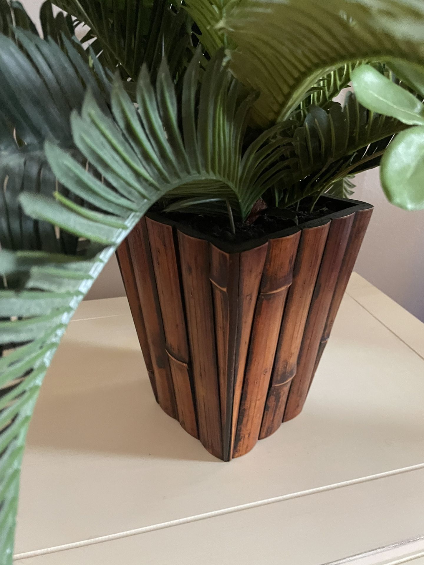 Tropical Plant In Bamboo Planters  Artificsl