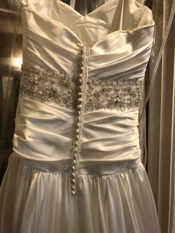 Strapless white satin wedding dress size 2 Thumbnail