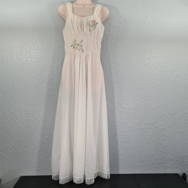 Vintage Vanity Fair Full Slip Dress Nightgown Ivory Nylon Tricot Size 34