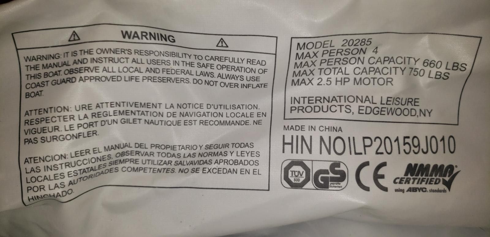 Inflatable boat/dingy