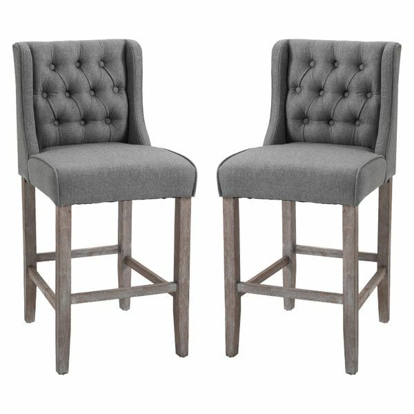 Tufted Wingback Counter Height Bar Stool Dining Chair Set of 2 - Grey