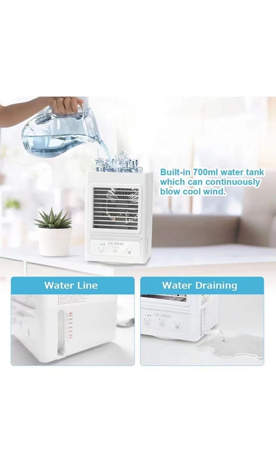 Personal Air Cooler, 5000mAh Rechargeable Battery Operated 60°&120° Auto Oscillation, Portable Air Conditioner Fan with 3 Wind Speeds & 2 Refrigeratio