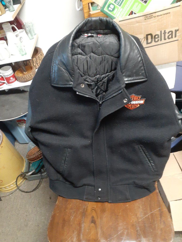 Harley Davidson, Leather And Wool Jacket, Size 2X, Very Nice Ice Shape