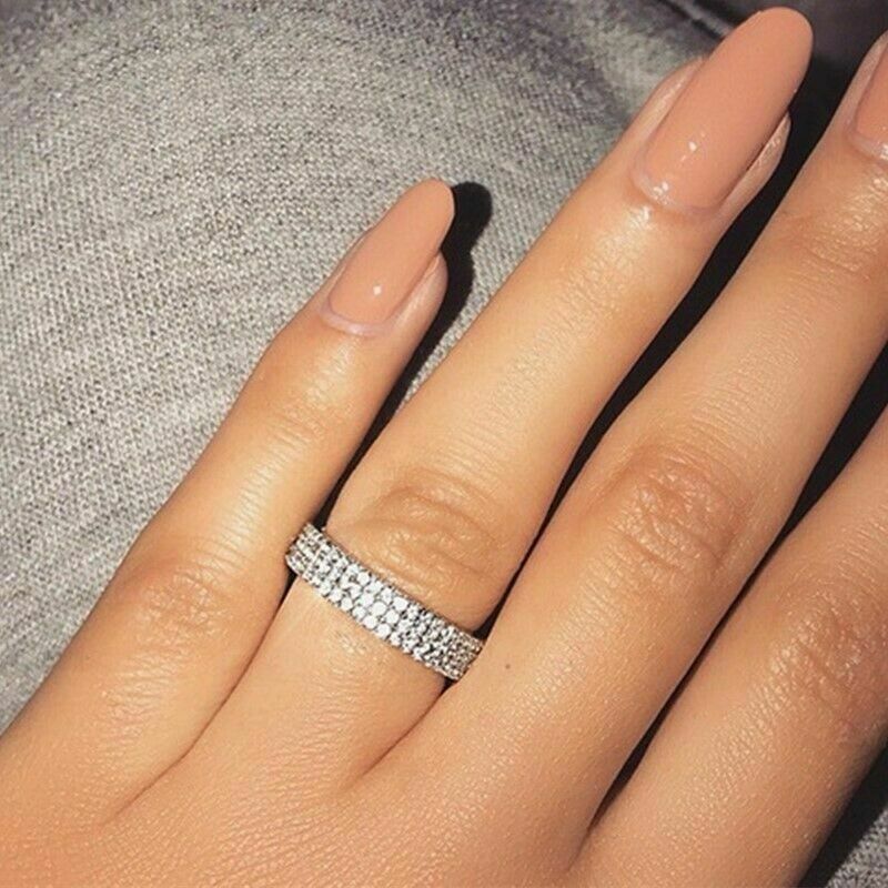 Gorgeous Women 925 Silver Rings Round Cut White Sapphire Wedding Ring Sz 6-1