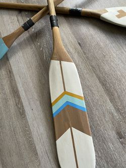Painted Canoe Paddle SET of 3 ~Jade Feathers~ Hand painted wood canoe paddle, oar, nautical, decor, rustic, lake, decor, wall hanging Thumbnail