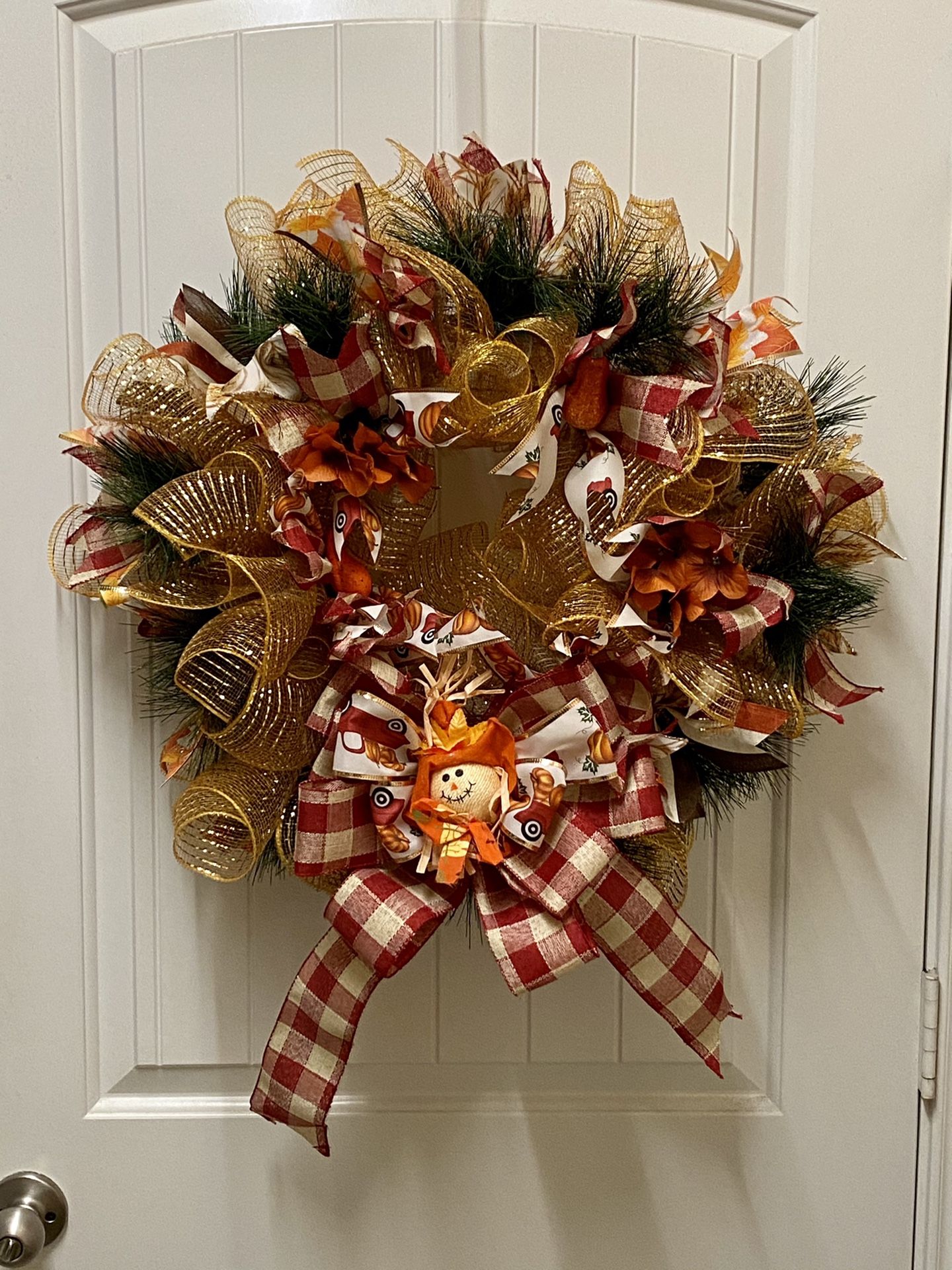 Fall Deco Mesh Floral & Ribbon Wreath