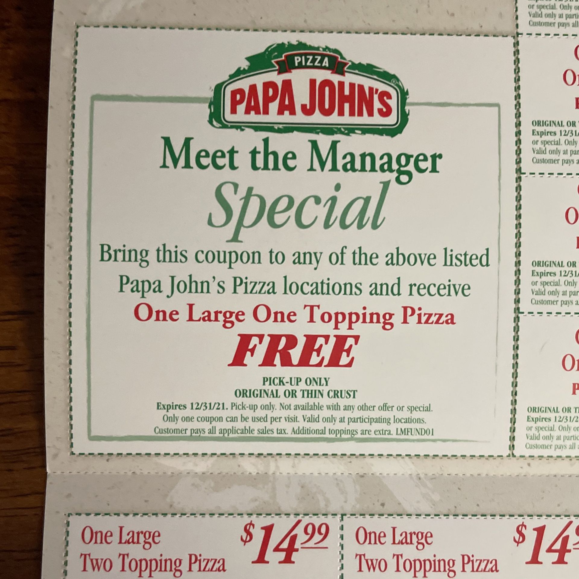 Papa John’s Coupon Card