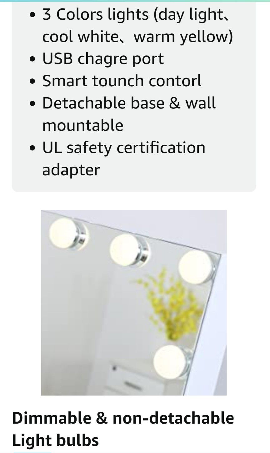 Hollywood Lighted Makeup Mirror with 15 Dimmable LED Bulbs