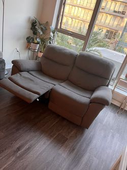 Two Piece Grey Reclining Couches Thumbnail