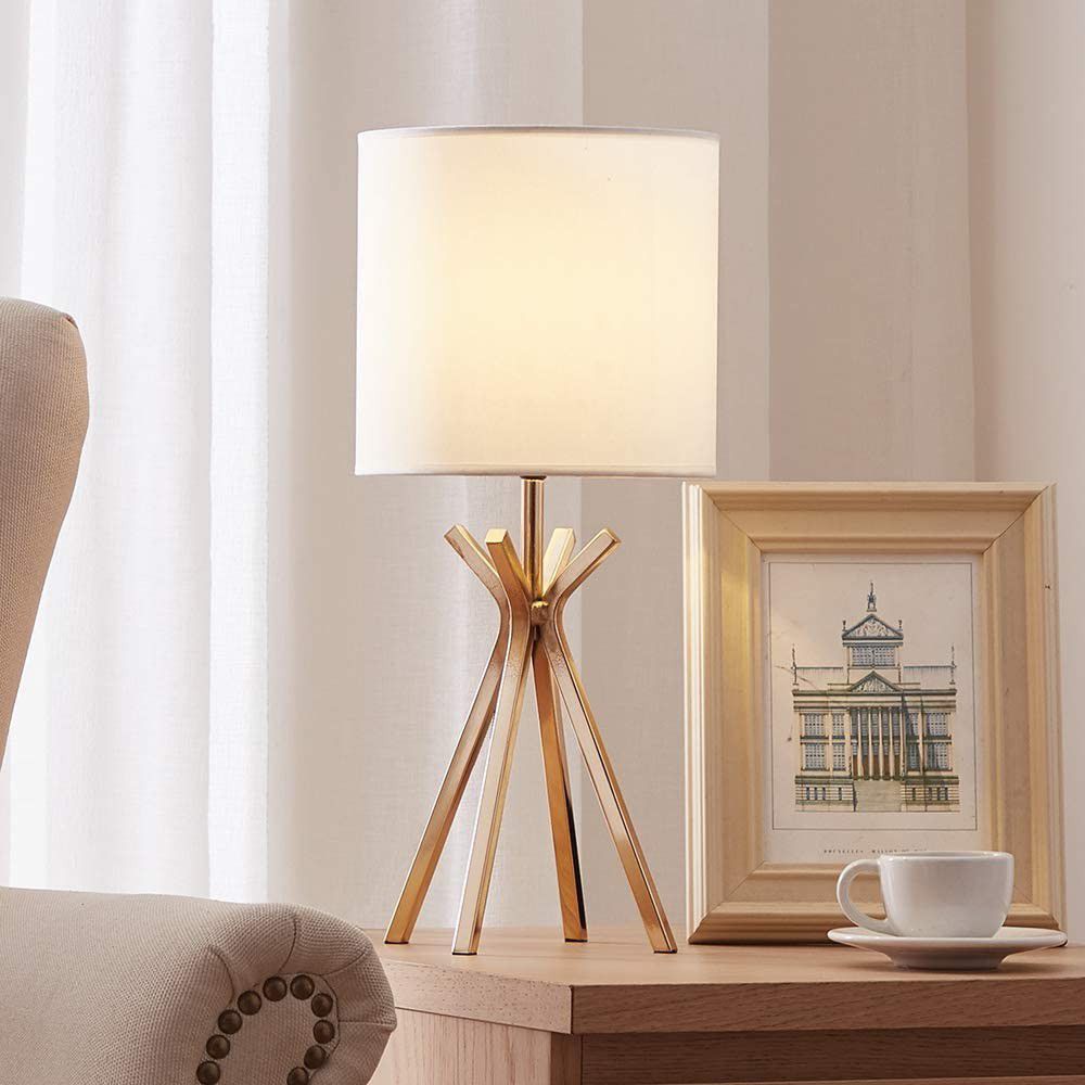 Modern Small Design Gold Metal Base Living Room Bedroom Bedside Table Lamp, Desk Lamp with TC Fabric Shade