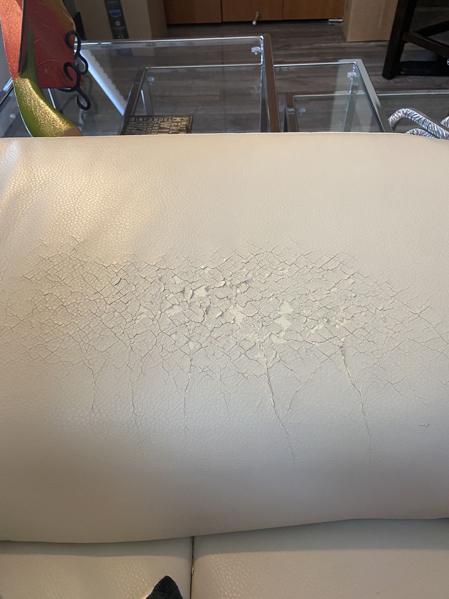 Off-White Faux Leather Sectional (couch + chaise + ottoman)