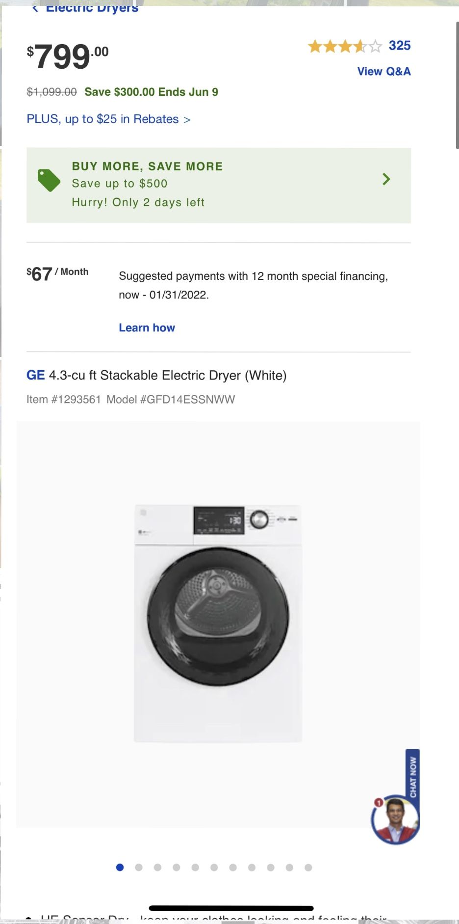 GE 2.4-cu ft High Efficiency Stackable Steam Cycle Front-Load Washer and dryer