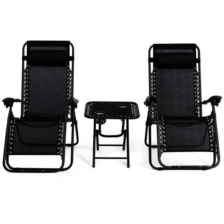 NEW Reclining Lounge Table Chair Black Outdoor Home Decor