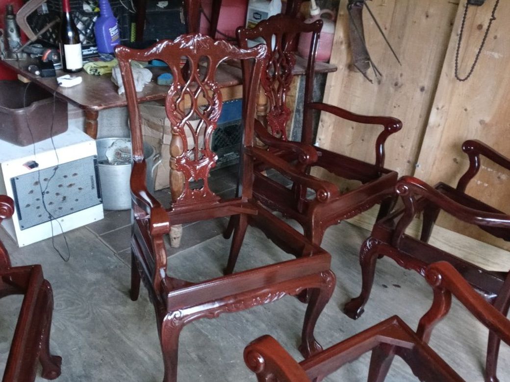 6- Refinished Antique Cherry Oak Dining Chairs. Needs Cushion Seats.
