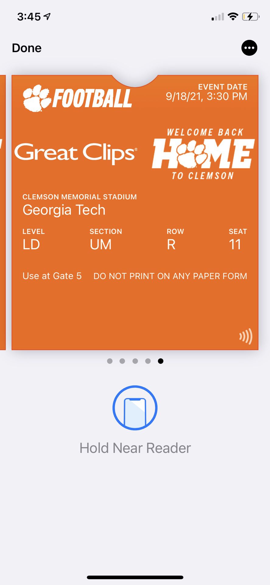 4 Lower Deck Tickets for Clemson Vs Georgia Tech With Parking Pass