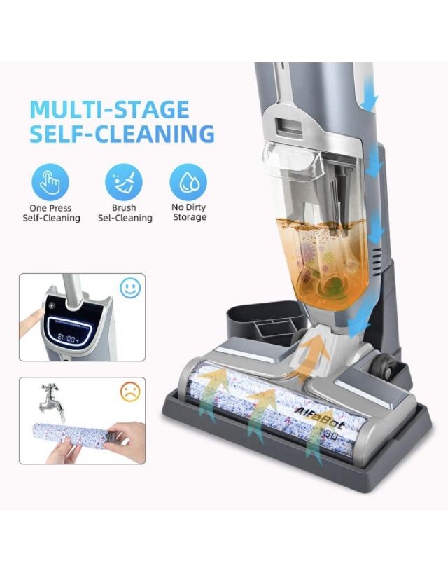 Cordless Vacuum Cleaner and Mop for Hardwood Floor and Area Rugs, Self Cleaning Wet-Dry Floor Cleaner with Dual Tank Techonology, Water Spray, Voice A