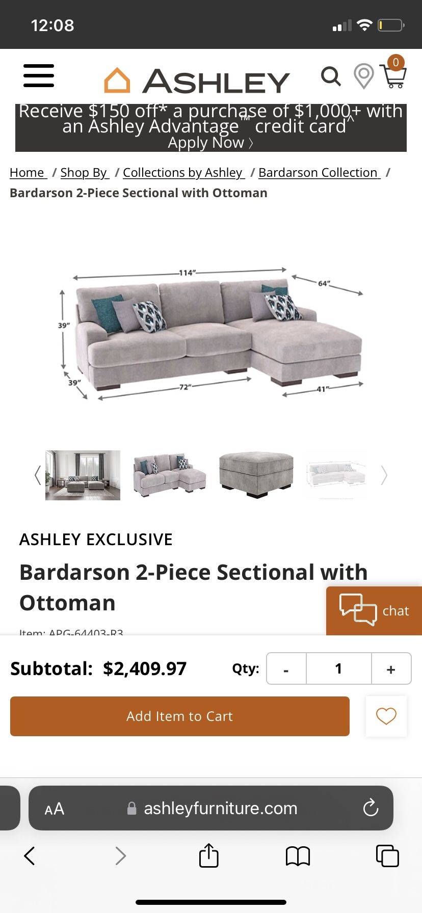 Grey Sofa with Chaise