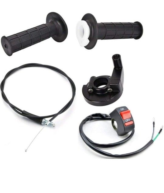 22mm Twist Throttle Accelerator Handle Grips, 50 90 110 125cc Pit Bike Dirtbike by Lucky Seven (Handle Grip + Cable + Throttle Clamp + flameout switch