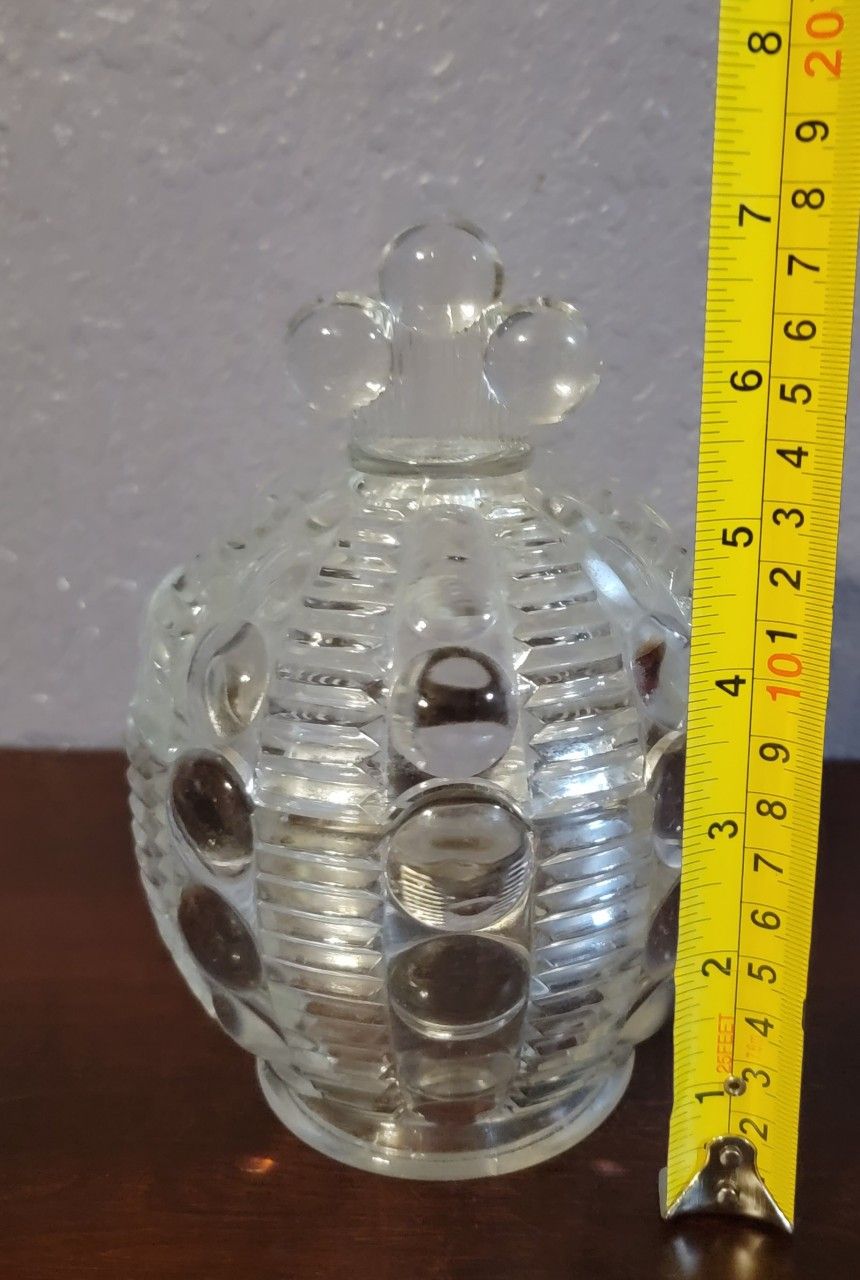 RARE Tiara clear glass button and ridge Candy Dish Jar with lid cover