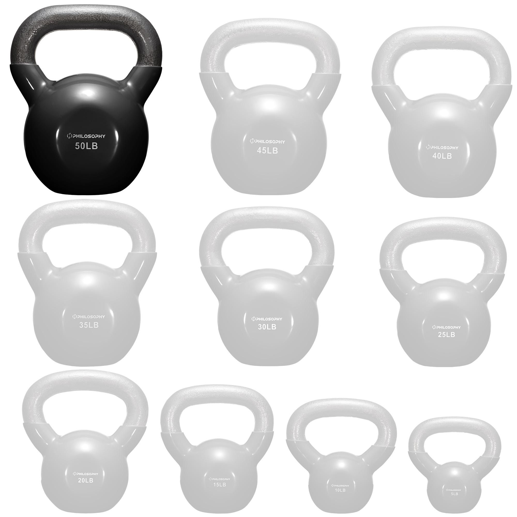 Philosophy Gym Vinyl Coated Cast Iron Kettlebell Weight 50 lbs - Black