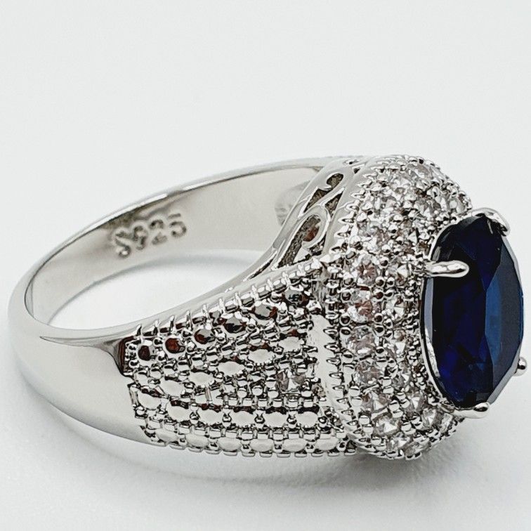 Silver Plated Royal Blue CZ Wedding/Engagement Ring for Women, K973