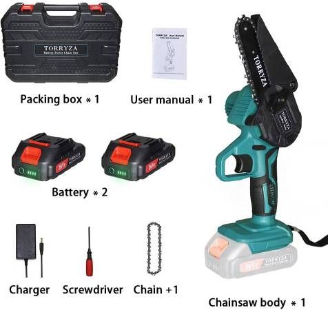 Mini Chainsaw Cordless Electric Chainsaw with 2 Upgraded Battery 2 Chain, 4-Inch Battery Chainsaw Mini Saw for Garden Tree Pruning Br