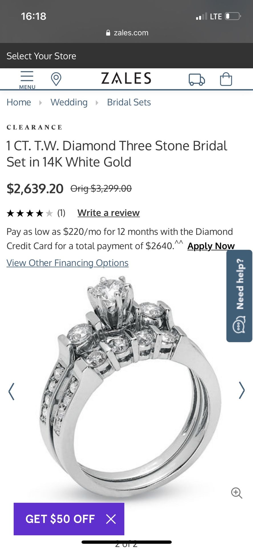 1 CT. T.W. Diamond Three Stone Bridal Set in 14K White Gold