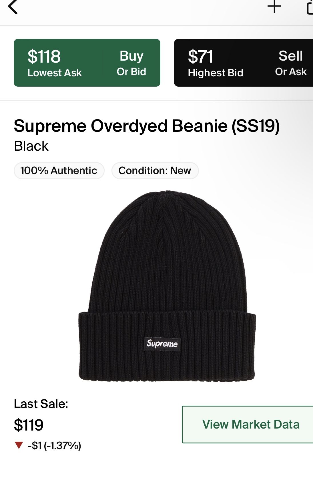 Deadstock Ss19 Supreme Overdyed Beanie