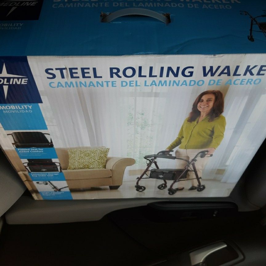 Medline 4 Wheeled Walker With Seat In Box