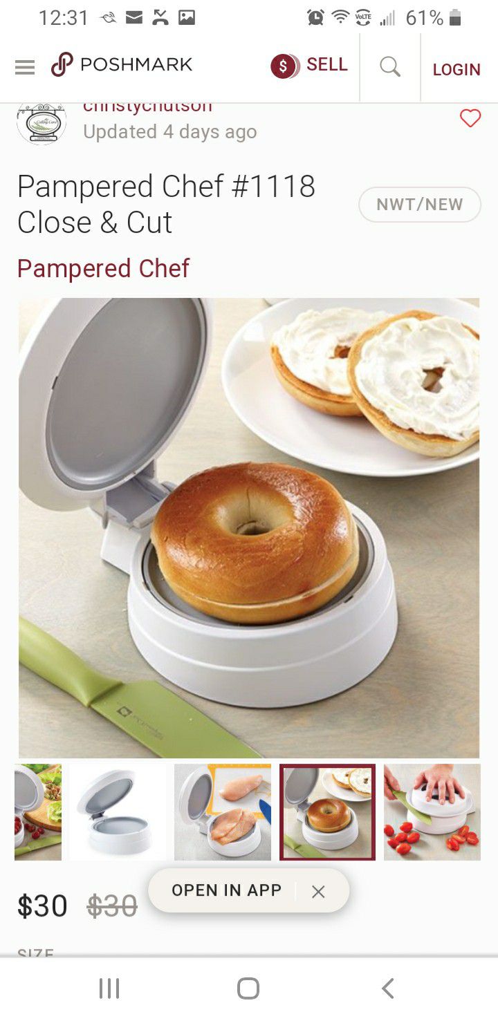 Pampered Chef Close & Cut Food Cutter Cut Bagels, Fruits, Veggies, Chicken Breasts & More