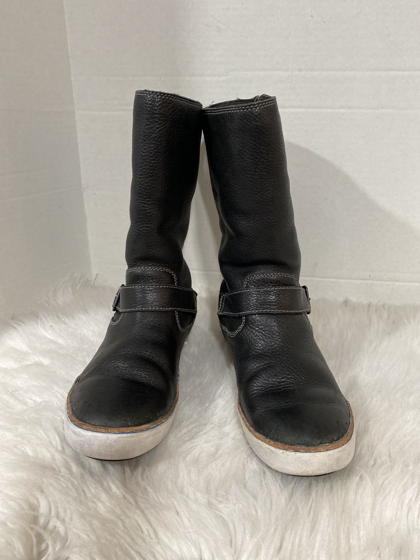UGG Australia Andra Black Leather Mid Calf Women Boots Size 7.5