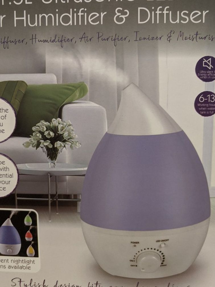 Aroma Diffuser, Humidifier, Air Purifier, Ionizer and Moisturizer - New In Box