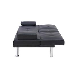 Black Faux Leather Upholstered Modern Folding Sofa Bed Futon Thumbnail